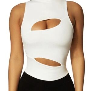Naked Wardrobe White Cut-Out Bodysuit